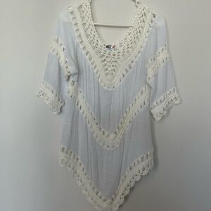 India Boutique White Crochet Swim Coverup